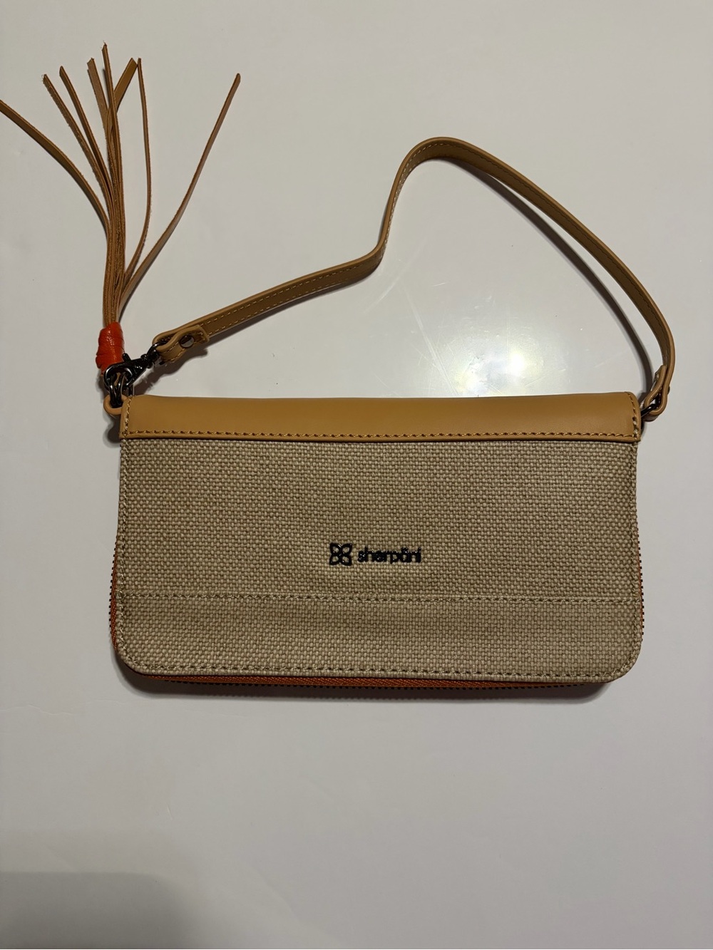 Sherpani Tan & Natural Canvas Wristlet with Tassel Accent